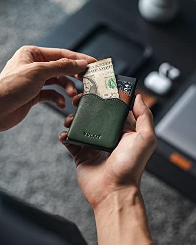 Държач за кредитни карти VULKIT Изчистен Тънък Поп чантата с Кожени Офиси RFID заключване за Мъже и Жени Побира 7 Карти и Банкноти Зелен