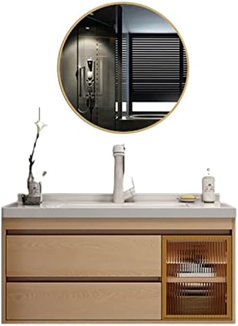 Стената Кръгло огледало FIFOR за грим и бръснене, Комплект мебели за баня от 3 теми, Шкаф за съхранение на Тоалетна масичка под мивка