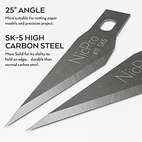 Nicpro 123 бр. Комплект ножове за хоби, 3 бр. Нож за бродерия с 120 бр. Сменяеми остриета SK-5 Utility 11, Набор от Прецизни Ножове