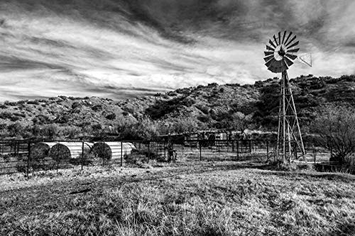 Черно-бяла Texas Снимка, Черно-бял Принт с Изображение на Вятърна Мелница, Снимка на Селски Ферми, Кънтри-арт на стената, от 8x10 до
