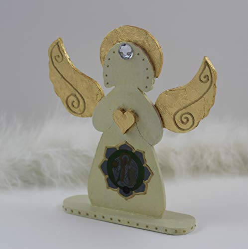 Начало декор на Архангел Метатрона с позлатени Крила и със Сърцето във формата на Листа, Статуетка на Ангел от Перлено Бежов