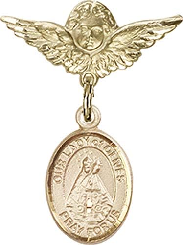 Детски икона Jewels Мания за талисман Маслинова Богородица и пин Ангел с крила | Детски иконата със златен пълнеж с талисман Маслинова Богородица