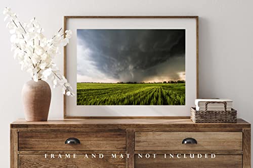 Снимка буря Печат (без рамка) Снимка на Торнадо, Появляющегося по време на дъжд над пшеничным поле в пролетен ден в Канзас Буря Стенно изкуство