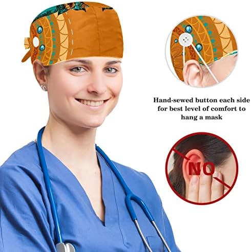 Дамски шапки, Работни yoyoAmoy Sunmmer с ананас и Диня копчета и тренировъчната лента, Регулируем хирургична шапчица