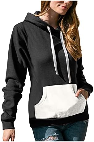 WYTong Женски лек пуловер, ежедневна спортна блуза с дълъг ръкав, hoody в стил мозайка, с капак и джоб, топ