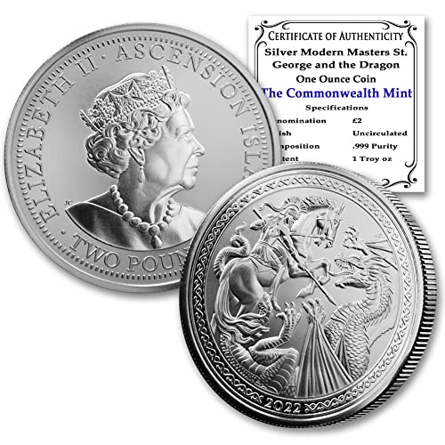 Сребърна монета Св. Георги и дракона Остров Възнесение 2022 година с тегло 1 унция - Съвременни майстори, Брилянт, без лечение (в