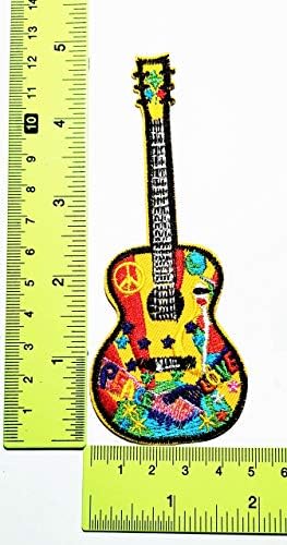Green label Love Guitar The Song of Peace Жълта нашивка с лого и бродерии повърхност Е идеална за декорация на дрехи, Дънки, Шапки, Чанти,