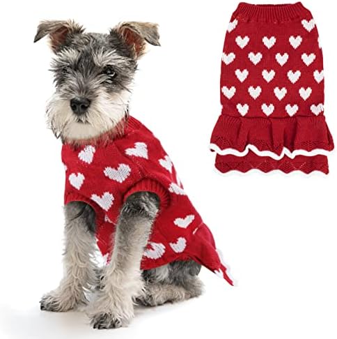 BWOGUE Малка Рокля-пуловер за кучета, Зимата на Топло Принцеса Рокля за кучета за Момичета, Рокли за Кученце с Червено Сърце,