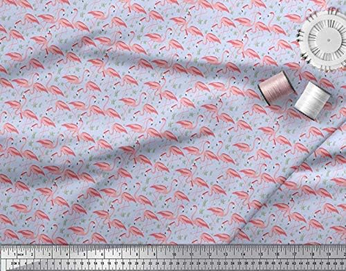 Памучен трикотажная плат Soimoi с принтом билки и птици-фламинго ширина на парцела 58 инча