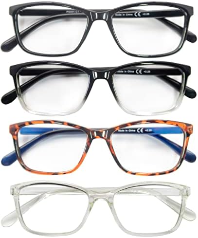 Очила за четене HEEYYOK за мъже и жени, 4 опаковки + 3,00 ридеров - Класически квадратна Лека дограма с удобни здрави стъкла