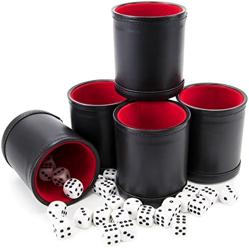 Комплект кубчета Brybelly с чаша-шейкером за игра на зарове - идеален за игра на зарове в казино - Игра на зарове за семейството Кожена