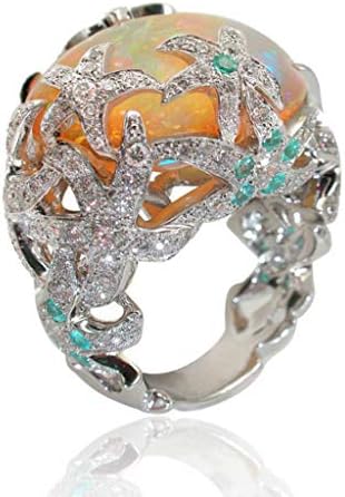 Мъжки големи пръстени, Пръстени аниме пръстени, Бижута дамска мода Цвете ретро Тренд Пръстени с циркониевыми шипове Кристал, опал