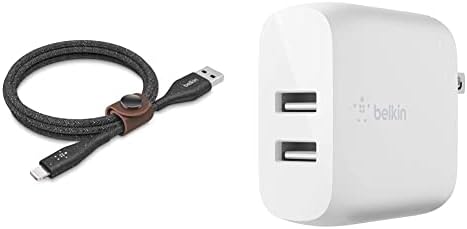 Кабел Belkin DuraTek Plus USB Светкавица - USB Кабел-A с кожена каишка - Сверхпрочный кабел за зареждане с гъвкава изолация и