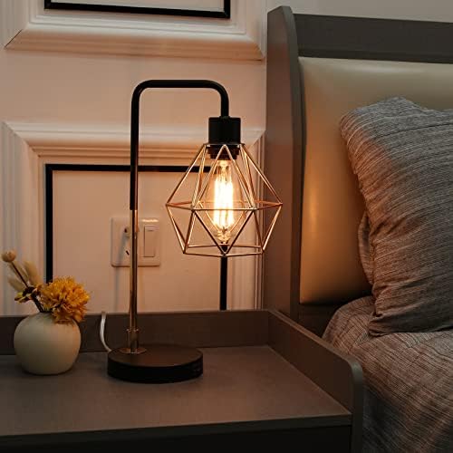 COTULIN Комплект от 2 Промишлени Настолни лампи с докосване, Реколта Настолна лампа от Черно Злато с 2 USB порта за зареждане, 3-Лентов