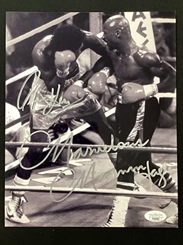 Изумителен Марвин Hagler Подписа Снимка 8x10 с Томас Хитманом Хернсом в боксовия Авто JSA - Боксови снимки С автограф