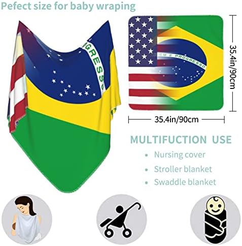 Детско Одеало с Американския Флаг и с Флага на Бразилския, Като Одеало за Бебета, Калъф за Свободни Новородени, Обвивка