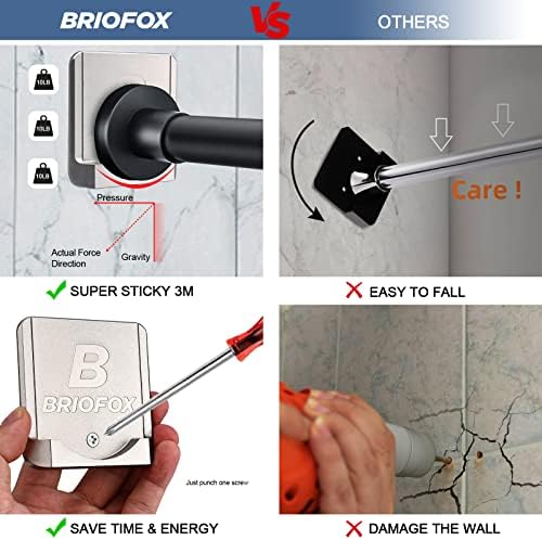 Държач за завесата за душ завеса BRIOFOX 【Актуализиран дизайн】 Лепило 3 М | Огнеупорни | Водоустойчив | максимално натоварване