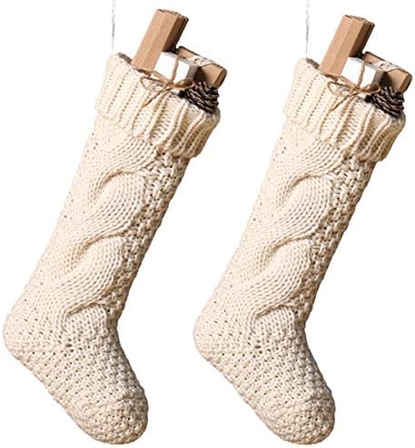 Чорапи Домашни 18-Цолови Възли Коледни Чорапи, Опаковки от 2 Коледен Подарък пакет Кремав Цвят