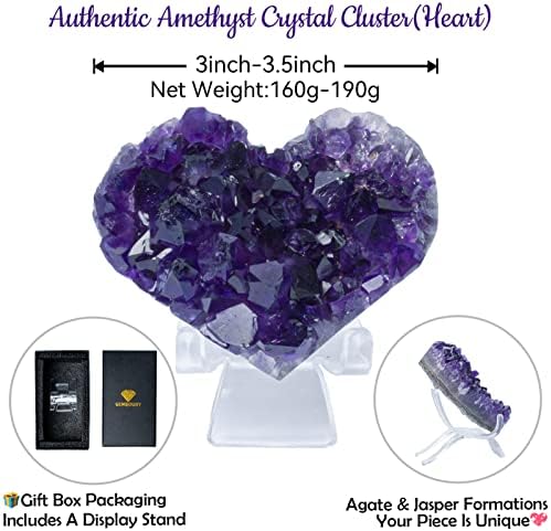 ГЕМБУРИ Уругвай Тъмно лилави кристали аметист 3-3,5 инча (9 см) под формата На сърце, Натурален Жеодовый Камък Цветове АА,