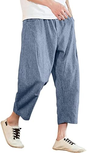 MIASHUI Sock Boy Мъжки Памучни и Ленени Обикновена Ежедневни Панталони От Японски лен, Спортни Тесни Панталони, Панталони с равна подметка