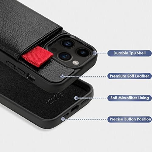 Чанта-портфейл LAMEEKU за iPhone 14 Pro 6,1 , Калъф-стойка за кредитни карти iPhone 14 Pro [RFID Lock], Кожен Защитен калъф За вашия телефон,