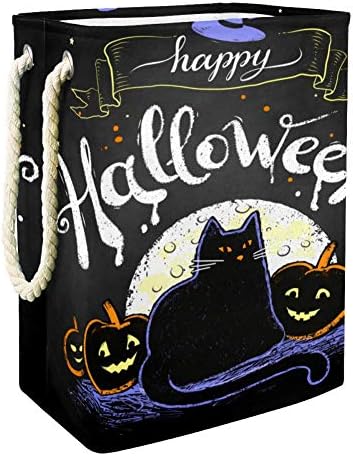 Inhomer Moon Черна котка и Тиква Модел 300D Оксфорд PVC, Водоустойчив Кошница за Дрехи, Голяма Кошница за Дрехи за Одеяла Дрехи Играчки в Спалнята