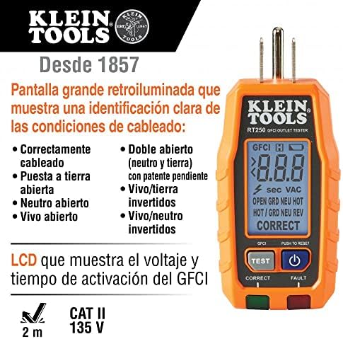 Мултицет Klein Tools ET600, Мегомметр За измерване на изолация и RT250 GFCI за Контакти с LCD дисплей, Електрически Тестер