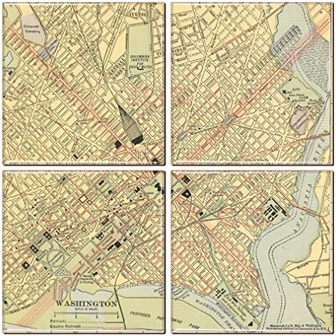 Стойка за маса от старата карта на Вашингтон, окръг Колумбия (комплект от 4 броя)