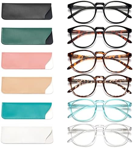 Стилни Очила за четене GIBLOGO за жени и мъже за четене - 6 опаковки Компютърни очила, заключващи синя светлина - Улесняват Замъглено