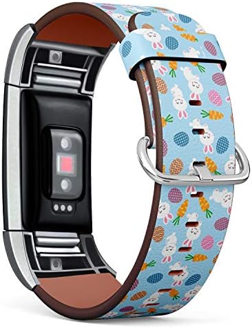 Съвместимост с Fitbit Charge 2 - Кожена каишка за часовник, каишка за китката-гривна със закопчалка от неръждаема стомана и адаптери (Великденски