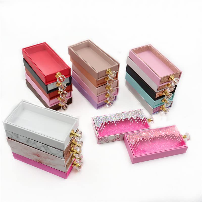 Кутия за опаковане на миглите Правоъгълни кутии с корита Обемна кристален дръжка, Магнитен калъф празен, E70, 1 кутия с чекмедже