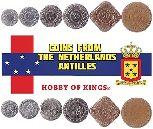 6 Монети с Холандските антили | Колекция на нидерландските монети 1 5 10 25 Цента 1,5 Гулдена | В обращение 2014- | Вилем на Galina