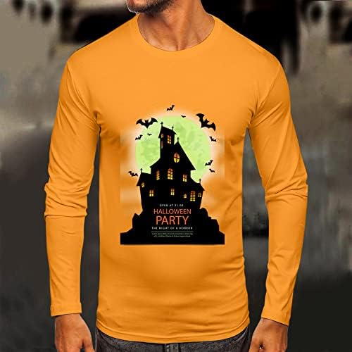 XXBR Мъжки Тениски на Хелоуин, Ежедневни вечерни Тениски с принтом haunted house, на Новост, С дълъг ръкав, Приталенная тренировочная