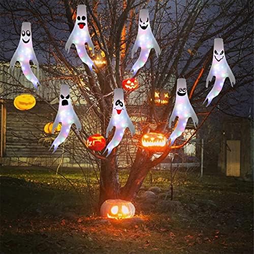 Windbreakers с Духове на Хелоуин с бели led гирлянди, Декор от Призрачна Светещи Знамена на Хелоуин, Интериор със Собствени
