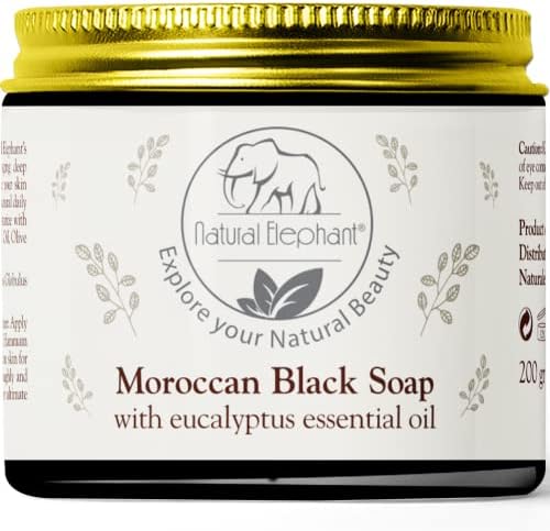 Ръкавица за хаммама Kessa Natural Elephant Premium и Марокански Черен сапун с етерично масло от евкалипт 200 гр (7 унции) Разход на
