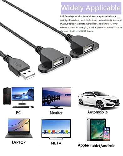 Удължителен кабел за зареждане USB Гуо от мъжете преди две жени, кабел за зареждане USB 2.0 порт, съвместимост с панел от 1 до 2 отвор за винта,