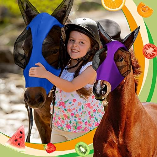 Маска за езда със защитата на ушите, 4 бр., маска за езда, гладка, еластична маска за езда със защита от слънцето за коне (среден размер)
