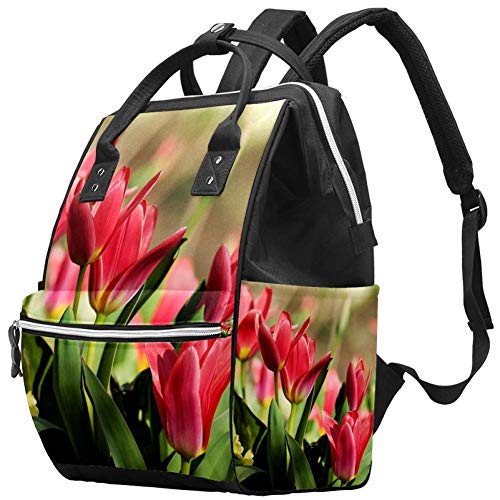 Раница-чанта за памперси LORVIES Beautiful Pink Tulip, Многофункционална Чанта За пътуване с Голям Капацитет