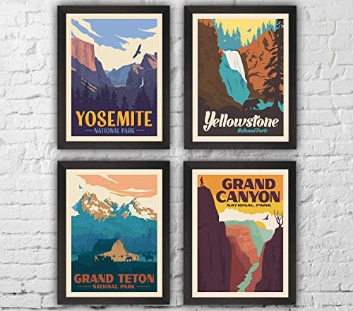 HerZii Prints Плакати и Щампи с Национален парк - Комплект от 4 пури в ограничени бройки Плакати с Националните паркове | Стенен Арт Декор
