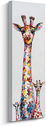 Стенни живопис с жирафа Pigort - Любопитна Цветна Майка-Жираф и Децата Й - Сладък Животни върху Платното за Детска стая, Модерен