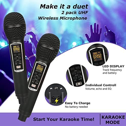 Преносима караоке-машина Bluetooth PA Pa Система Акумулаторна с 2 Безжични микрофони за Възрастни и Деца, идеален за Домашни партита KTV Birthday