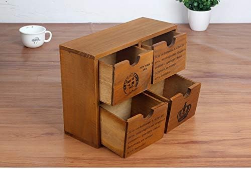 Anncus 1 бр., дървена кутия за съхранение на продукти Zakka в ретро стил, с 4 чекмеджета, шкафове за съхранение за домашни довършителни
