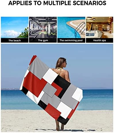Червено-Черен, Модерен Комплект Кърпи за Баня в Цвят Блок, Комплект Кърпи за баня, Кухня, Плаж, Съдове за ръце, Геометрични Сиво-Бяло