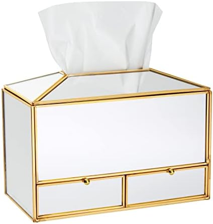 Mirror Златна Капак кутии за Салфетки с 2 издърпващи се отделения, с Правоъгълна Декоративна Притежателя кутии за Салфетки за Баня