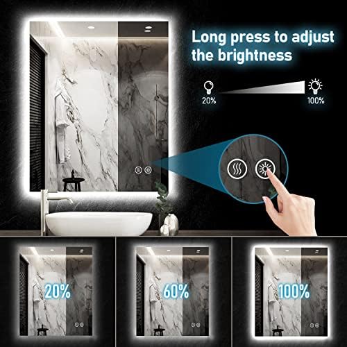 Led огледало за баня IOWVOE 36 x 30 инча с подсветка, Стенно Огледало за тоалетка маса с подсветка и защита от замъгляване, 3 Цвята, функция