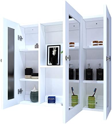 Шкафове за Аптеки, медицина, шкаф огледало за баня BUBFUL Монтирани на стената Определени с 3 Врати, Водоустойчивым PVC цвят Бял