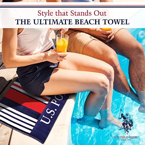 Асоциация на поло САЩ. Плажна кърпа на ивици в морски стил с Голям размер (40 x 70) - Луксозно Памучно Хотелски кърпа от Плюш за