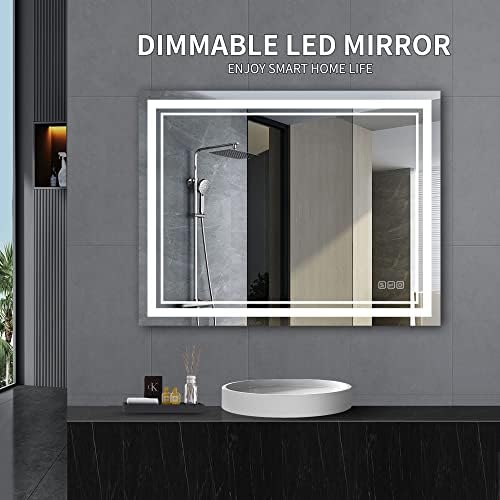 Стенни огледала за баня KEECKA 28x36 с подсветка, Противотуманное огледало за баня 28x36 инча, Функция памет, Безстепенно регулиране на яркостта,