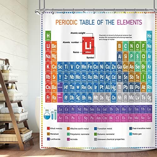 Riyidecor Периодичната таблица на елементите Завеса за душ 60Wx72H Инча Химия и Технология на Учениците, Учителят по Естествена