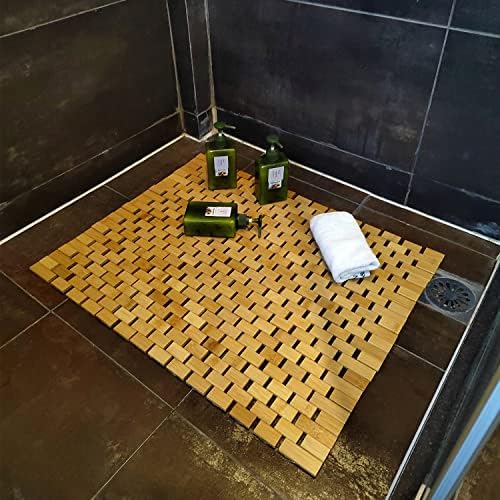 Бамбуков килим за баня HJJKKH, Натурална Бамбук Душ-кабина с размери 19,7X27,6 инча, Сворачивающийся и Сгъваема Бамбук Дървена Подложка,